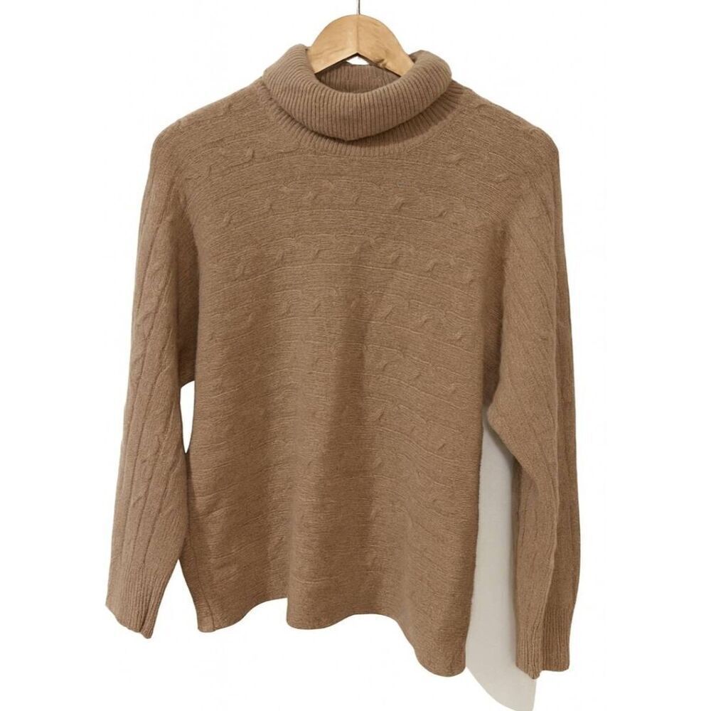 Bianco & Blu Womens Small sweater Italian cashmere wool turtleneck cable camel